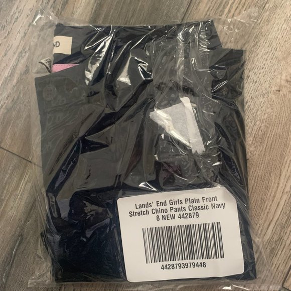 NWT LANDS' END GIRLS PLAIN FRONT STRETCH CHINO PANTS CLASSIC NAVY 7, 8, 14 - Picture 3 of 13